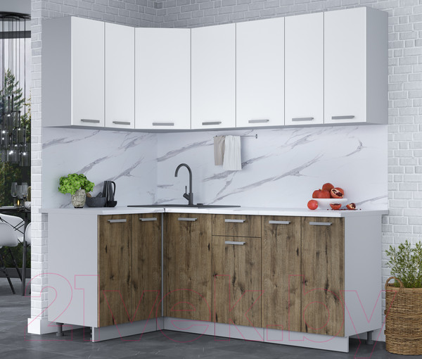 Изображение товара Кухонный гарнитур Интерлиния Мила Лайт 1.2x2.0 (белый платинум/дуб веллингтон/белый гранит)