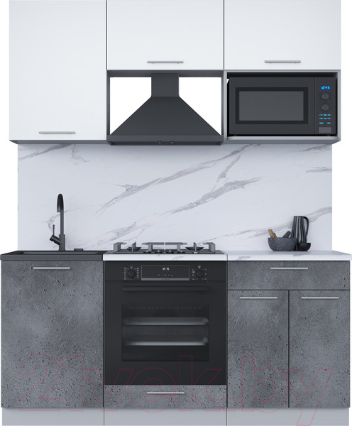 Изображение товара Кухонный гарнитур Интерлиния Мила 1.7 ВТ (белый платинум/бетон портленд/белый гранит)