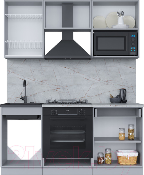 Изображение товара Кухонный гарнитур Интерлиния Мила 1.7 ВТ (белый платинум/бетон портленд/белый гранит)