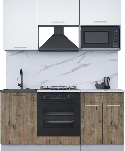 Изображение товара Кухонный гарнитур Интерлиния Мила 1.7 ВТ (белый платинум/дуб веллингтон/белый гранит)