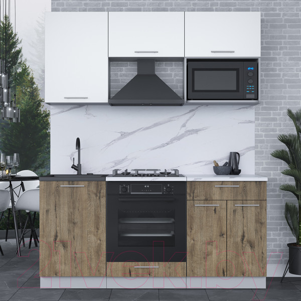 Изображение товара Кухонный гарнитур Интерлиния Мила 1.7 ВТ (белый платинум/дуб веллингтон/белый гранит)