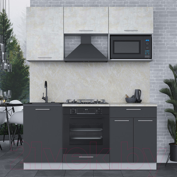 Изображение товара Кухонный гарнитур Интерлиния Мила 1.7 ВТ (бетон лайт/антрацит/опал светлый)