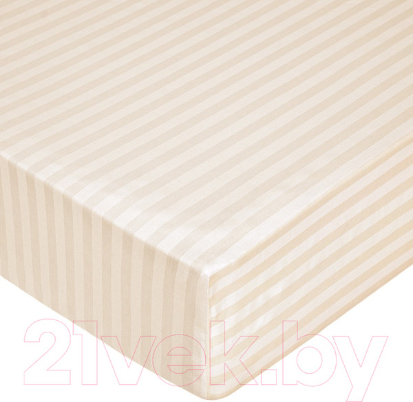 Изображение товара Простыня Milanika Бежевая на резинке 180x200x20 (поплин-страйп)