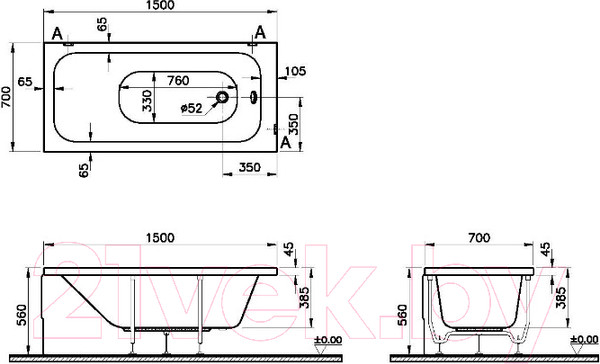 Изображение товара Ванна акриловая VitrA Optimum Neon 150x70 / 64560001000