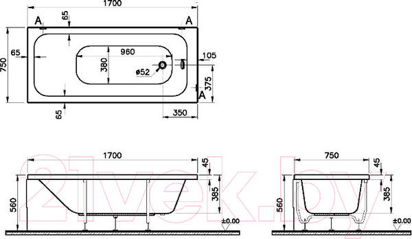 Изображение товара Ванна акриловая VitrA Optimum Neon 170x75 / 64570001000