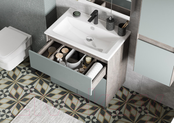 Изображение товара Тумба с умывальником Акватон Форест 75 / 1A2783K0FR9C0 (дуб рошелье/сумеречный голубой)