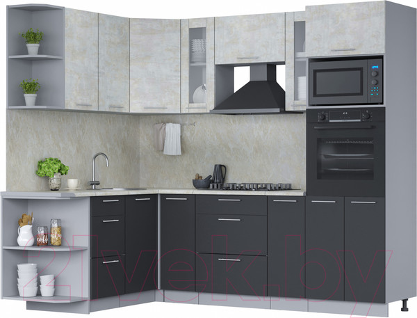 Изображение товара Кухонный гарнитур Интерлиния Мила 1.68x2.4 левая (бетон лайт/антрацит/опал светлый)