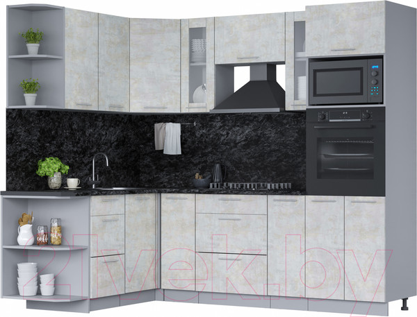 Изображение товара Кухонный гарнитур Интерлиния Мила 1.68x2.4 левая (бетон лайт/бетон лайт/кастилло темный)