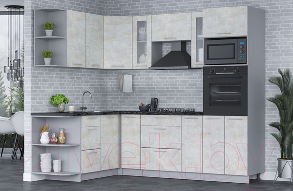 Изображение товара Кухонный гарнитур Интерлиния Мила 1.68x2.4 левая (бетон лайт/бетон лайт/кастилло темный)