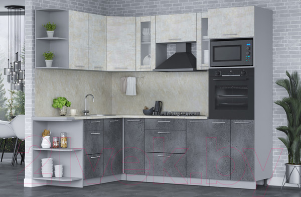 Изображение товара Кухонный гарнитур Интерлиния Мила 1.68x2.4 левая (бетон лайт/бетон портленд/опал светлый)