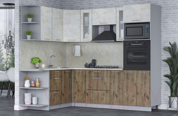 Изображение товара Кухонный гарнитур Интерлиния Мила 1.68x2.4 левая (бетон лайт/дуб веллингтон/опал светлый)