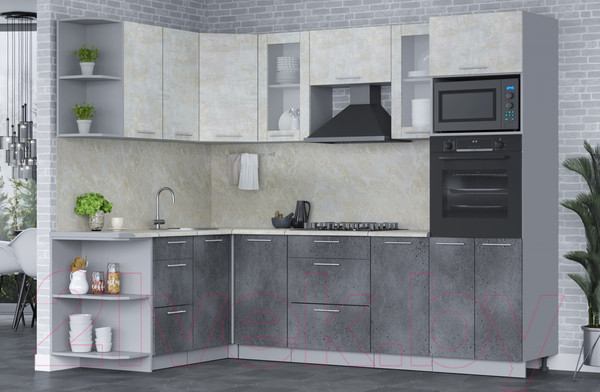 Изображение товара Кухонный гарнитур Интерлиния Мила 1.68x2.6 левая (бетон лайт/бетон портленд/опал светлый)