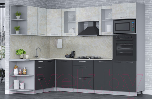 Изображение товара Кухонный гарнитур Интерлиния Мила 1.68x2.8 левая (бетон лайт/антрацит/опал светлый)