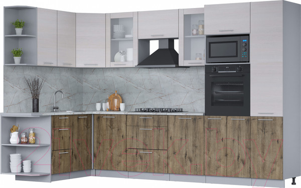 Изображение товара Кухонный гарнитур Интерлиния Мила 1.68x3.2 левая (вудлайн кремовый/дуб веллингтон/серый каспий)