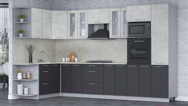 Изображение товара Кухонный гарнитур Интерлиния Мила 1.68x3.4 левая (бетон лайт/антрацит/опал светлый)