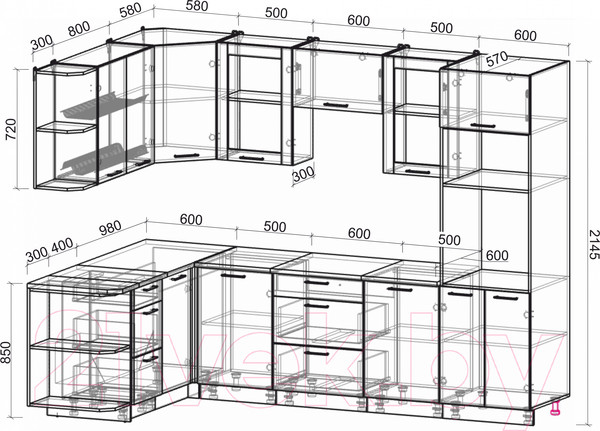 Изображение товара Кухонный гарнитур Интерлиния Мила 1.68x2.8 левая (персидский жемчуг/персидский жемчуг/травертин серый)