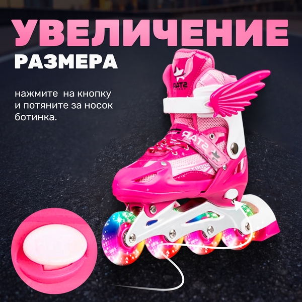 Изображение товара Роликовые коньки Ricos OG3873F с комплектом защиты (р-р 32-37, розовый)