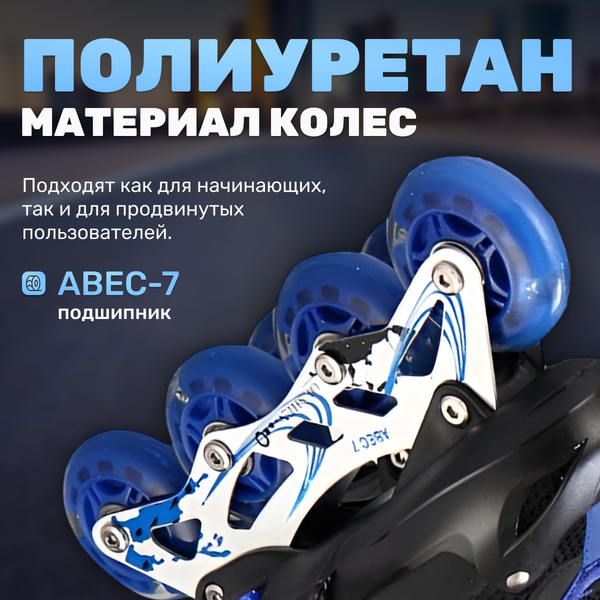 Изображение товара Роликовые коньки Ricos OG3354L с комплектом защиты (р-р 32-37, синий)