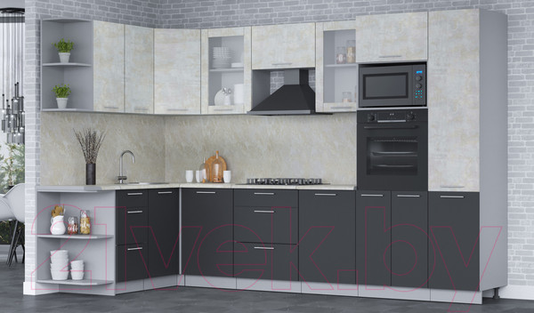 Изображение товара Кухонный гарнитур Интерлиния Мила 1.68x3.2 левая (бетон лайт/антрацит/опал светлый)