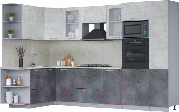 Изображение товара Кухонный гарнитур Интерлиния Мила 1.68x3.2 левая (бетон лайт/бетон портленд/опал светлый)