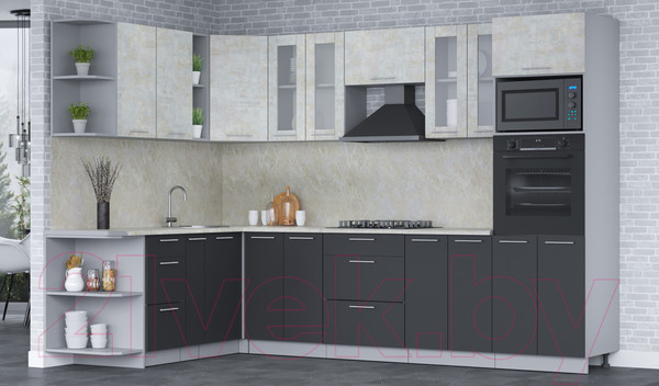 Изображение товара Кухонный гарнитур Интерлиния Мила 1.88x3.0 левая (бетон лайт/антрацит/опал светлый)