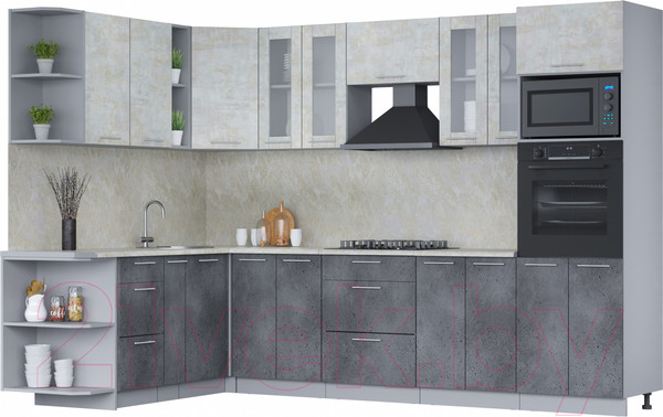 Изображение товара Кухонный гарнитур Интерлиния Мила 1.88x3.0 левая (бетон лайт/бетон портленд/опал светлый)