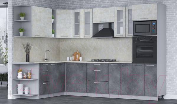 Изображение товара Кухонный гарнитур Интерлиния Мила 1.88x3.0 левая (бетон лайт/бетон портленд/опал светлый)