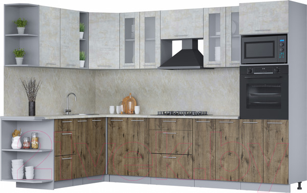 Изображение товара Кухонный гарнитур Интерлиния Мила 1.88x3.0 левая (бетон лайт/дуб веллингтон/опал светлый)