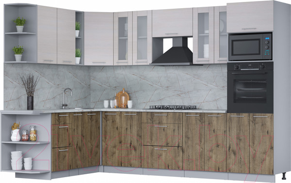 Изображение товара Кухонный гарнитур Интерлиния Мила 1.88x3.0 левая (вудлайн кремовый/дуб веллингтон/серый каспий)