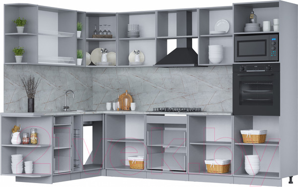 Изображение товара Кухонный гарнитур Интерлиния Мила 1.88x3.0 левая (вудлайн кремовый/дуб веллингтон/серый каспий)