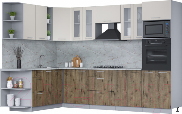 Изображение товара Кухонный гарнитур Интерлиния Мила 1.88x3.0 левая (персидский жемчуг/дуб веллингтон/серый каспий)