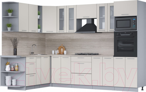 Изображение товара Кухонный гарнитур Интерлиния Мила 1.88x3.0 левая (персидский жемчуг/персидский жемчуг/травертин серый)