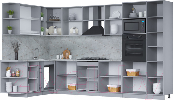 Изображение товара Кухонный гарнитур Интерлиния Мила 1.88x3.4 левая (белый платинум/дуб веллингтон/белый гранит)