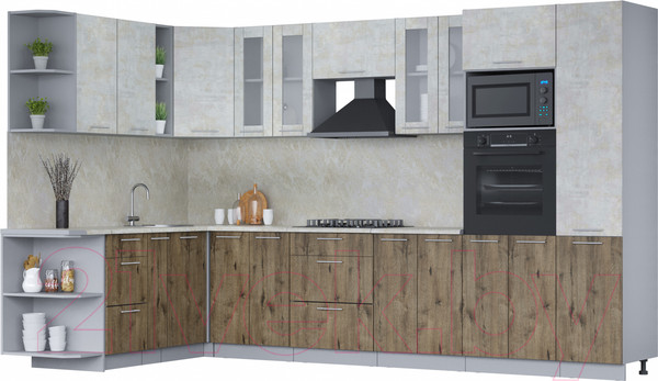 Изображение товара Кухонный гарнитур Интерлиния Мила 1.88x3.4 левая (бетон лайт/дуб веллингтон/опал светлый)