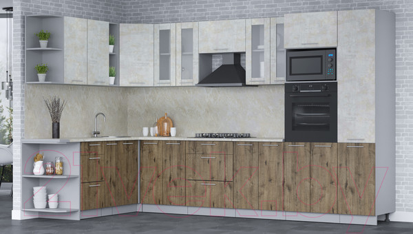 Изображение товара Кухонный гарнитур Интерлиния Мила 1.88x3.4 левая (бетон лайт/дуб веллингтон/опал светлый)