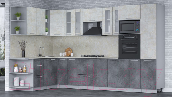 Изображение товара Кухонный гарнитур Интерлиния Мила 1.88x3.4 левая (бетон лайт/бетон портленд/опал светлый)