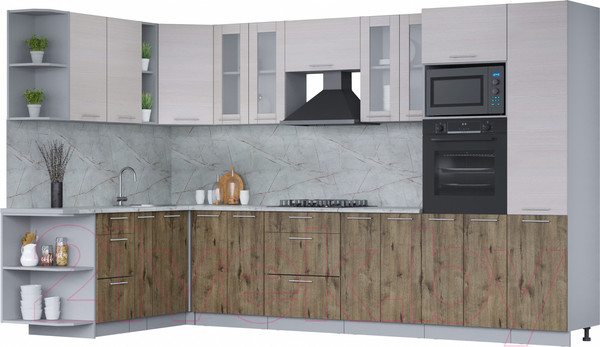 Изображение товара Кухонный гарнитур Интерлиния Мила 1.88x3.4 левая (вудлайн кремовый/дуб веллингтон/серый каспий)