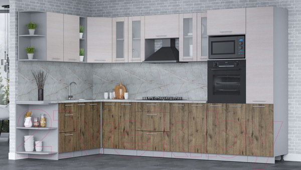 Изображение товара Кухонный гарнитур Интерлиния Мила 1.88x3.4 левая (вудлайн кремовый/дуб веллингтон/серый каспий)