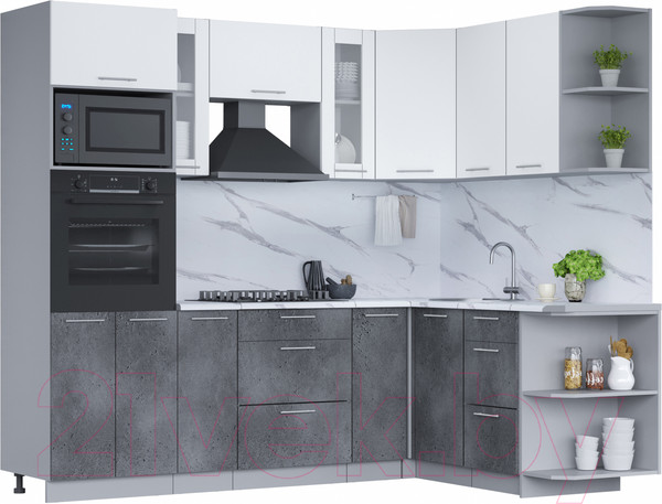 Изображение товара Кухонный гарнитур Интерлиния Мила 1.68x2.4 правая (белый платинум/бетон портленд/белый гранит)