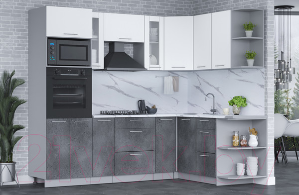 Изображение товара Кухонный гарнитур Интерлиния Мила 1.68x2.4 правая (белый платинум/бетон портленд/белый гранит)