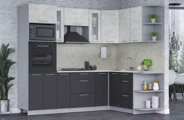 Изображение товара Кухонный гарнитур Интерлиния Мила 1.68x2.4 правая (бетон лайт/антрацит/опал светлый)