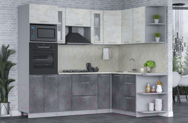 Изображение товара Кухонный гарнитур Интерлиния Мила 1.68x2.4 правая (бетон лайт/бетон портленд/опал светлый)