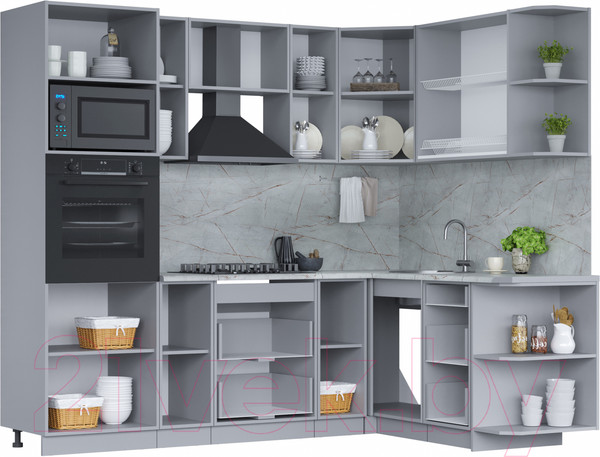 Изображение товара Кухонный гарнитур Интерлиния Мила 1.68x2.4 правая (персидский жемчуг/бетон портленд/серый каспий)
