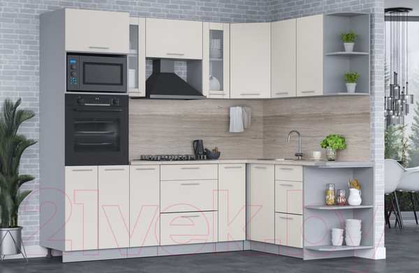 Изображение товара Кухонный гарнитур Интерлиния Мила 1.68x2.4 правая (персидский жемчуг/персидский жемчуг/травертин серый)