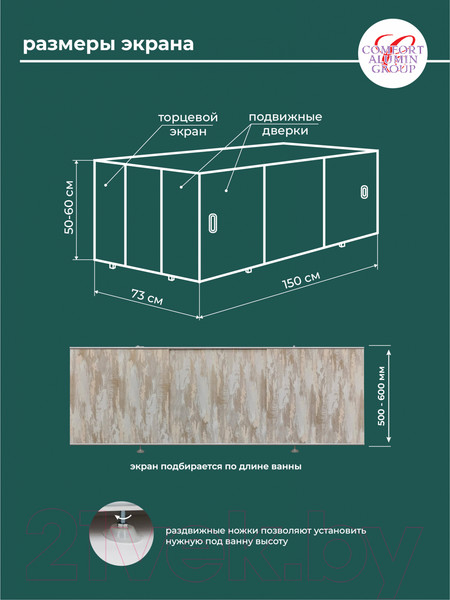 Изображение товара Экран для ванны Comfort Alumin Group Тоскана 150x50