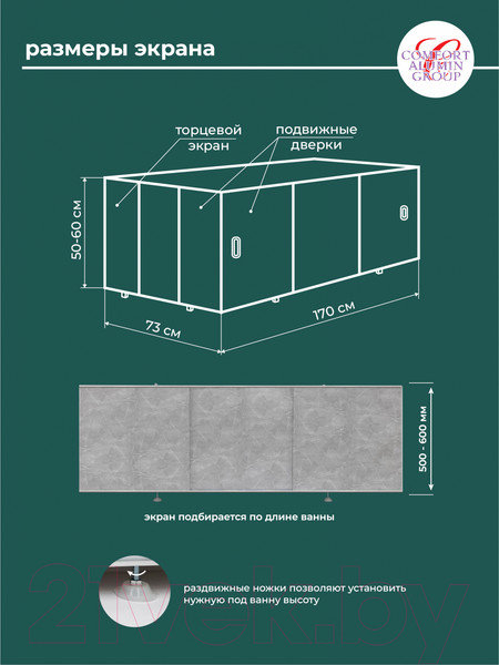 Изображение товара Экран для ванны Comfort Alumin Group Темпо фон 170x50