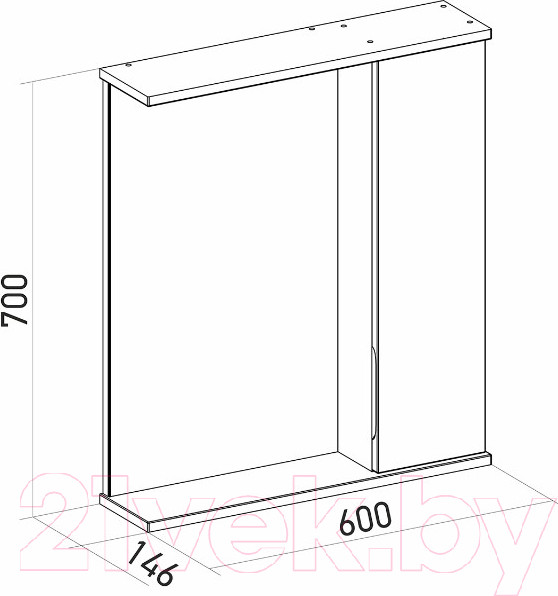 Изображение товара Шкаф с зеркалом для ванной Mixline Лайн 60 553011 (правый, с подсветкой)