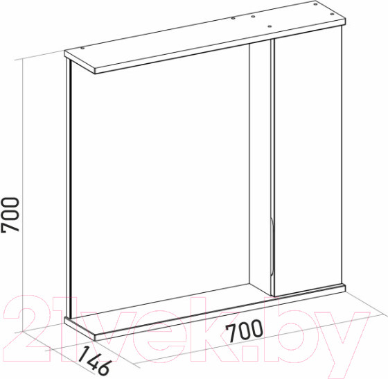 Изображение товара Шкаф с зеркалом для ванной Mixline Лайн 70 553017 (правый, с подсветкой)