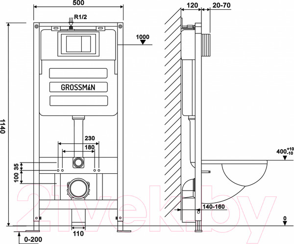 Изображение товара Унитаз подвесной с инсталляцией Grossman GR-4455GMS+900.K31.01.000+700.K31.02.310.310