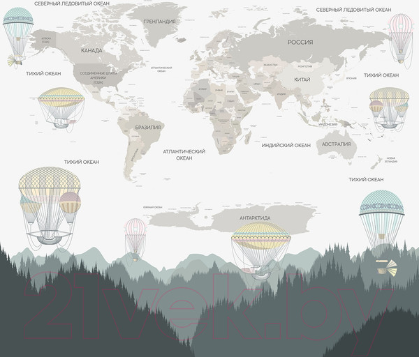 Изображение товара Фотообои листовые Vimala Карта мира с шарами (270x300)